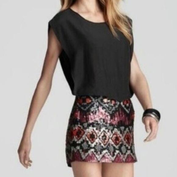 Parker Sequin Skirted Chiffon Mini Dress - Picture 1 of 8